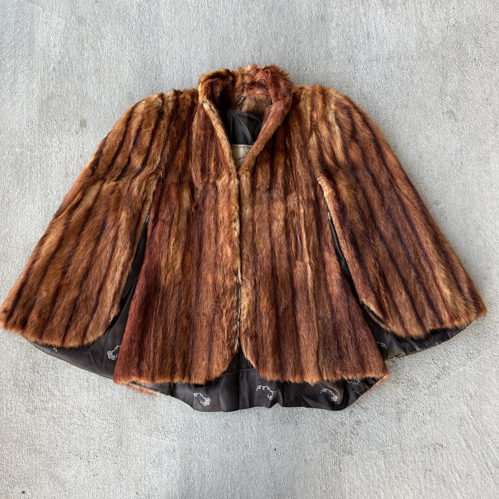 1940s Marguerite V Suits Furrier Womens Brown Fur‎ Capelet Jacket